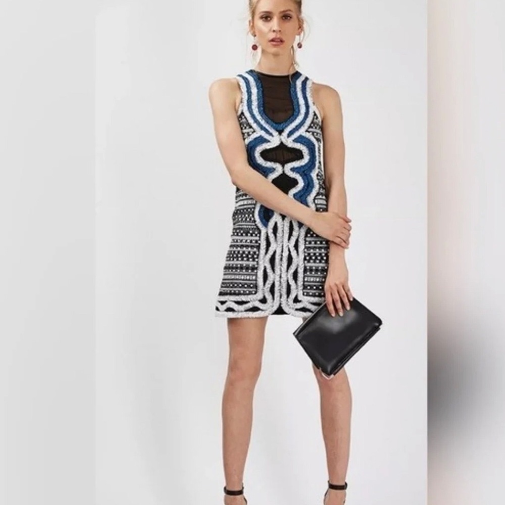 Topshop black white blue dress with embroidered accent